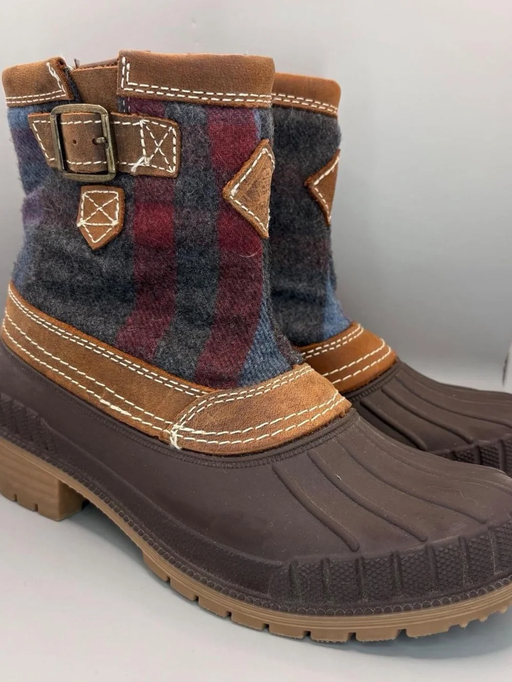 Kamik Brown and Blue Plaid Waterproof Winter Boots